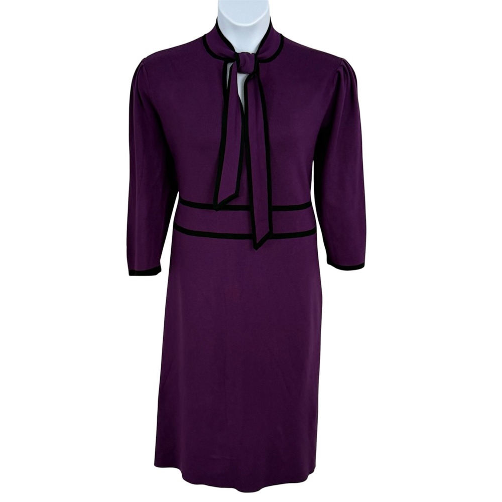 New York & Company Vintage Inspired Retro Bow Midi Length Knit Sheath Dress